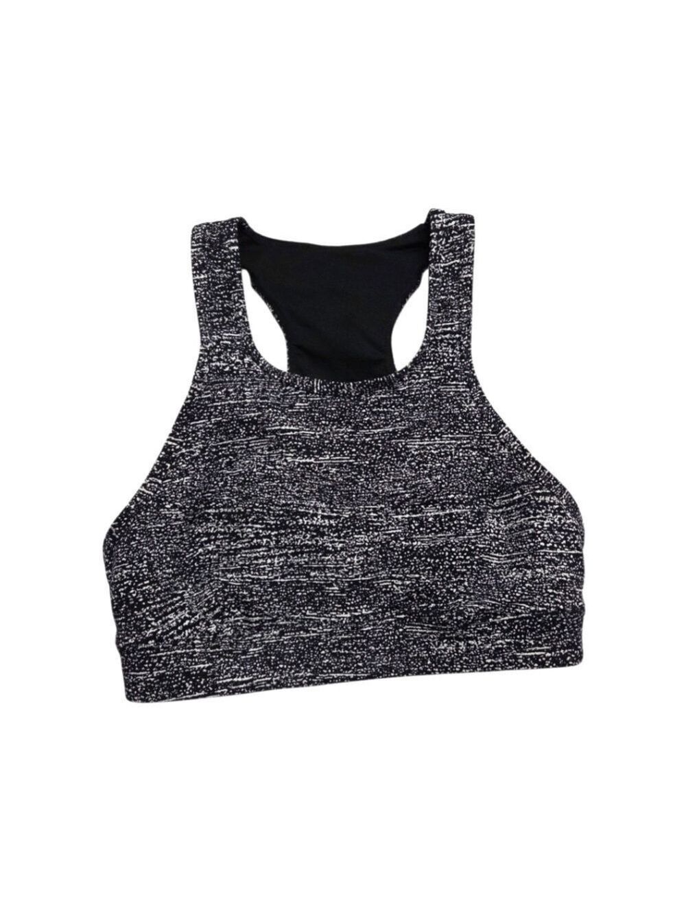Lululemon Energy Bra High Neck Black White Print Size 6